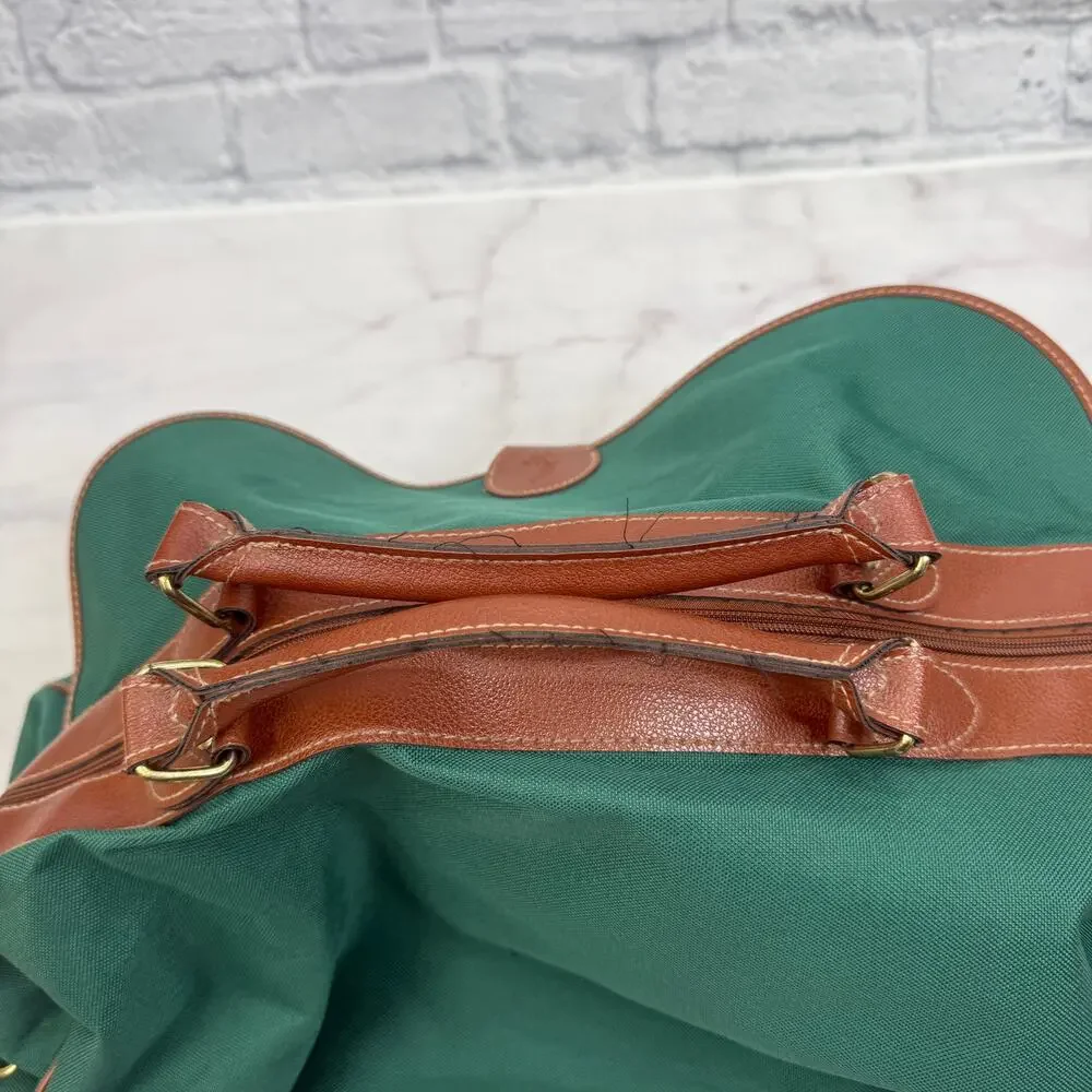 Vintage Polo Ralph Lauren Duffle Gym Bag Green Brown Pony Logo Shoulder Travel